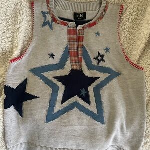 Plaid Accent Sweater Vest with Stars by Fate